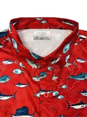 Ocean+Coast Men’s Pelagic Fish Print Short-Sleeve Vented Fishing Shirt - 3XLT